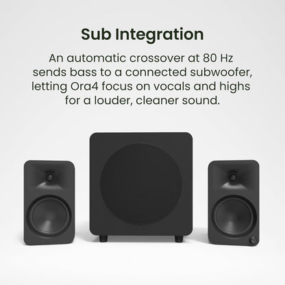 Kanto ORA4 140W Powered Reference Speakers with Bluetooth 5.0 and USB-C Input | 4” Woofers | Bi-Amplified | Reference Quality Sound | Pair | Black