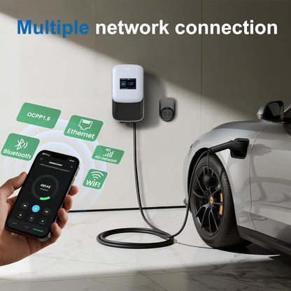 GONEO Laadstation 11kW 8A-16A Wallbox voor elektrische voertuigen 480V driefasig OCPP met 5 m kabel met RFID-kaart IP65 IK10 bescherming 4G WLAN APP Bluetooth besturing terminelading