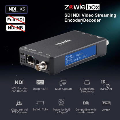 ZowieBox UVC naar SDI-converter, SDI Video Capture Extender met Loopout, SRT/RTMP(S)/RTSP naar NDI, 3G Native NDI|HX3 Video Streaming Encoder Decoder