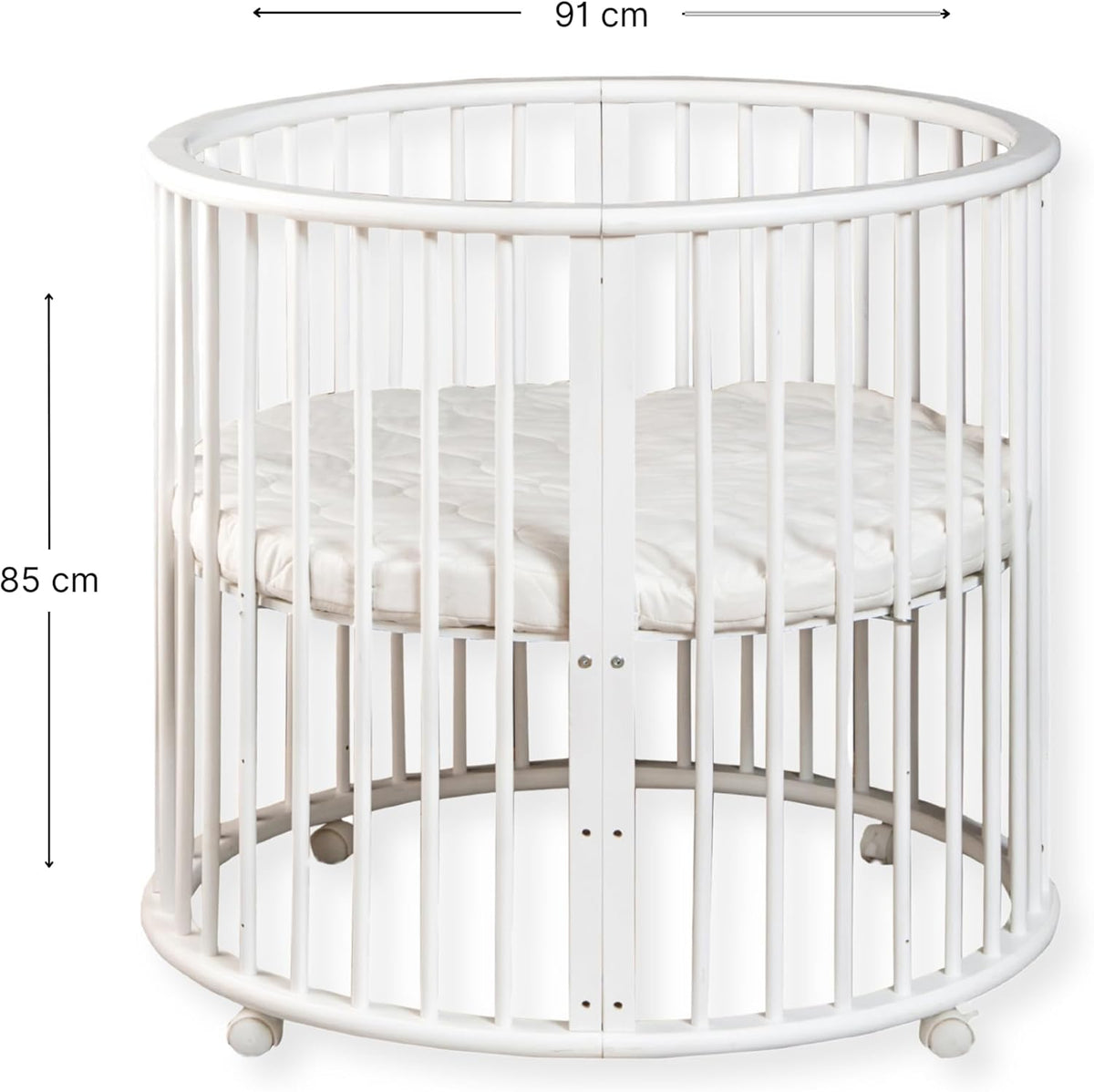 Baby Box – Round Wooden Play Box – Playpen – Includes Mattress – 91x91x85cm – White - QUORE