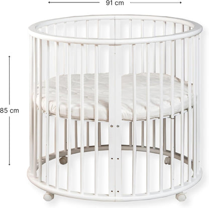 Baby Box – Round Wooden Play Box – Playpen – Includes Mattress – 91x91x85cm – White - QUORE