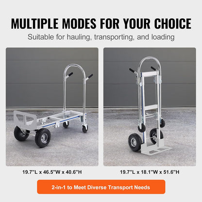 VEVOR Aluminium Trailer Truck, 2-in-1, Hand Truck, Moving Truck, Load Capacity 363 kg, Hand Truck, Convertible in Platform Truck, Rubber Wheels for Transport, Warehouse, Goods