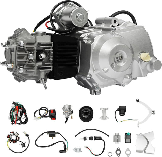 DIFU 125cc motor dirtbike motor kit semi-automatic, 3 speed & 1 reverse pitbike electric start motor with wire harness, CDI 4-stroke engine, ATV, Mini Quad motorcycle motor, go-kart pocket - QUORE