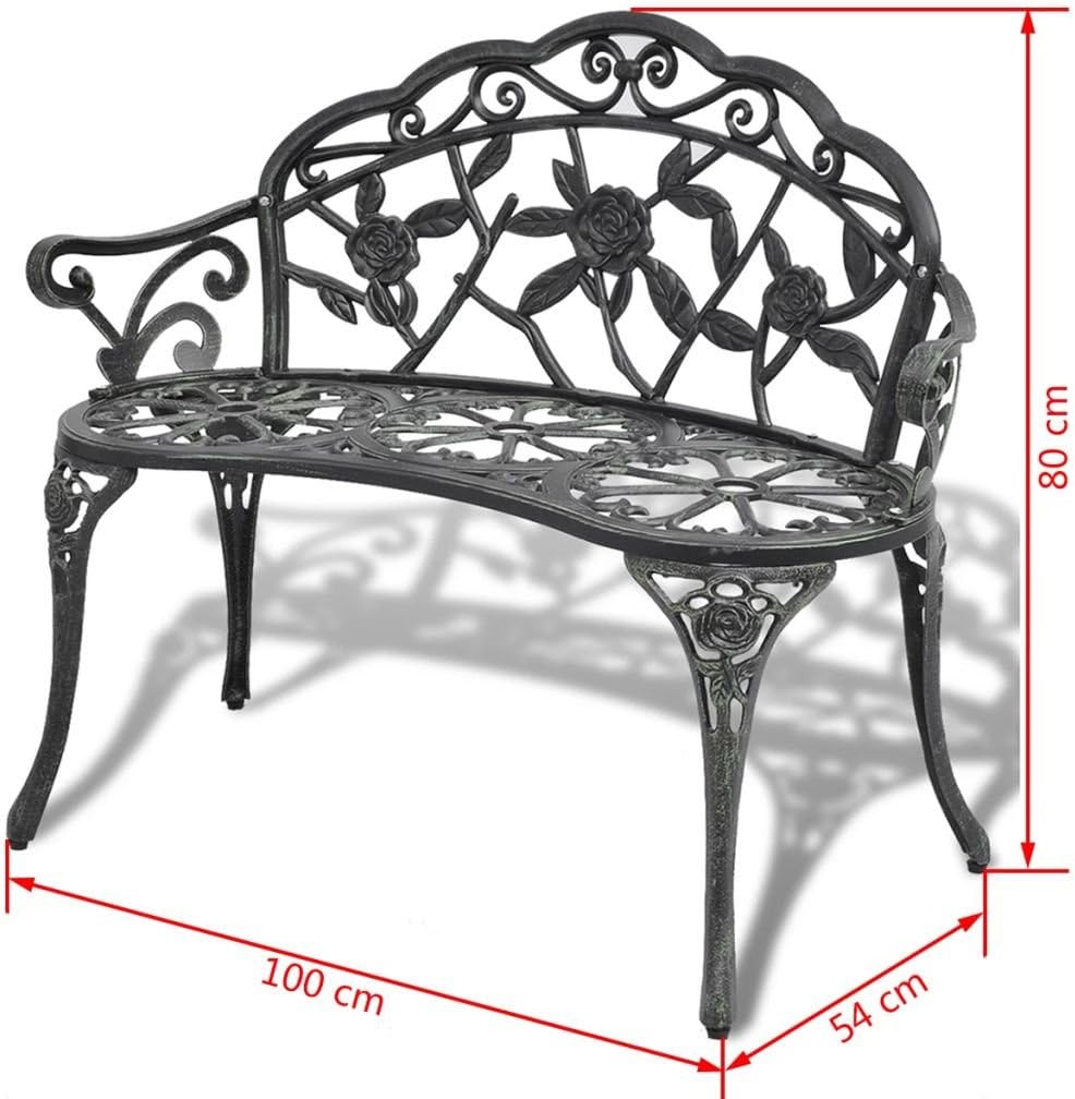 Tidyard Garden Bench 100 cm Aluminium Cast Cast Green 100 x 54 x 80 cm (L x W x H). - QUORE