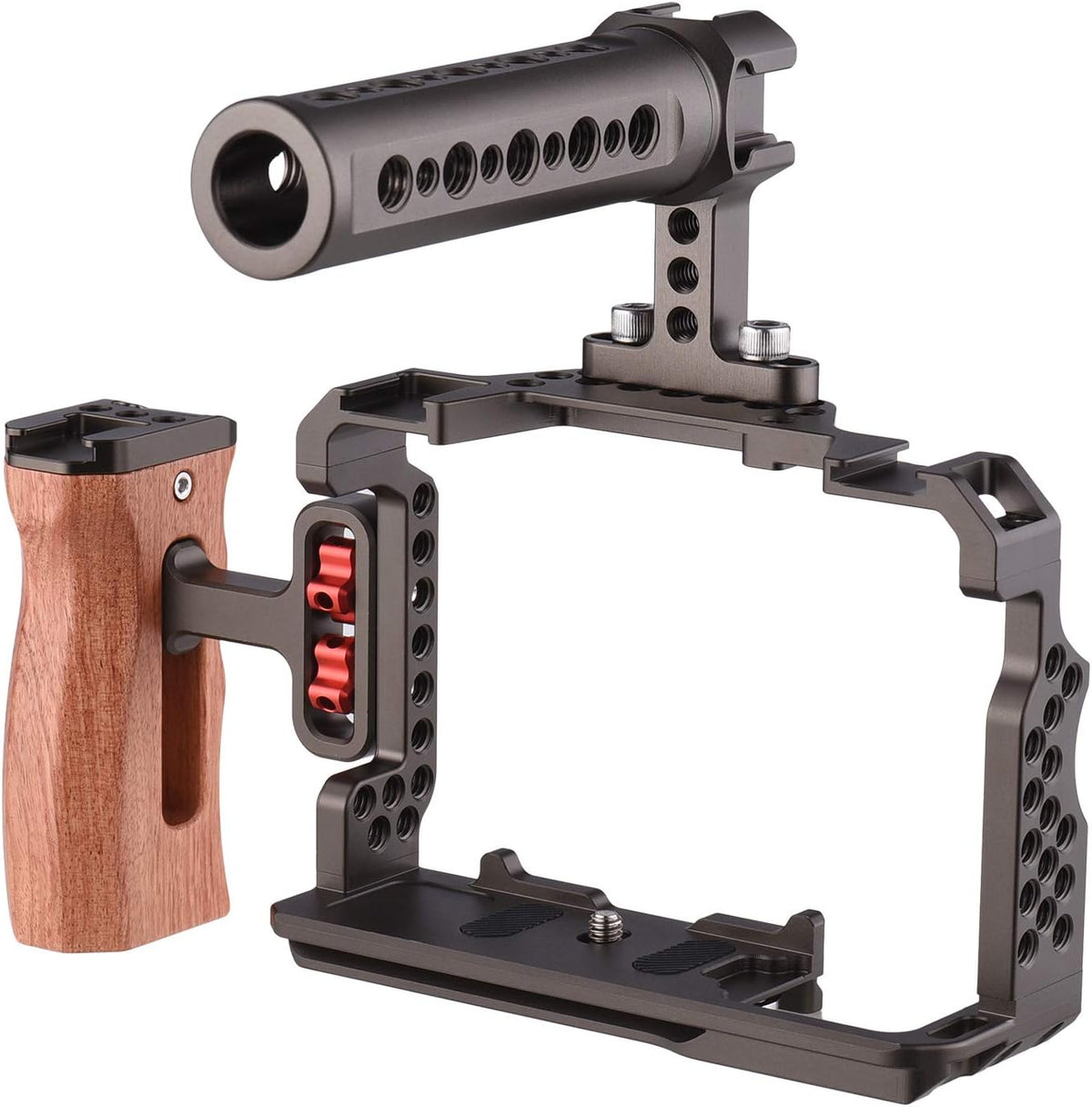 Andoer Camera Rig Vervangingsset van aluminiumlegering met houten handvat aan de bovenkant van de video voor Sony A7R III, A7 II, A7III