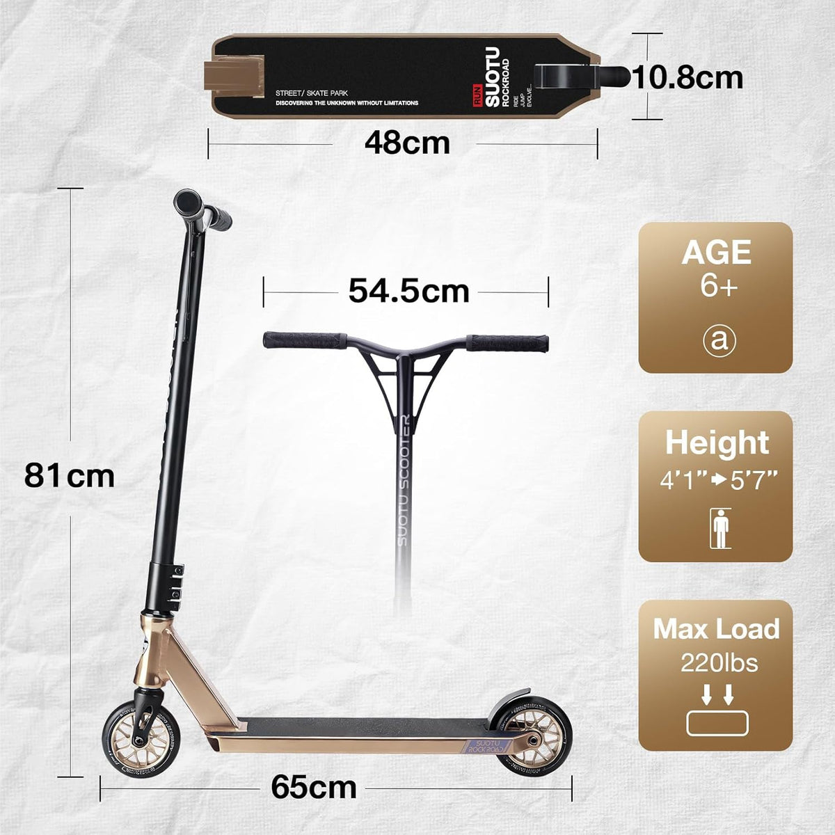 SUOTU Professionele Stuntstep, 360° Besturing, Stunt Scooter met 110mm PU Wielen, Trick Scooter voor Kinderen, Tieners en Volwassenen, Laadvermogen: 100 kg, Aluminium