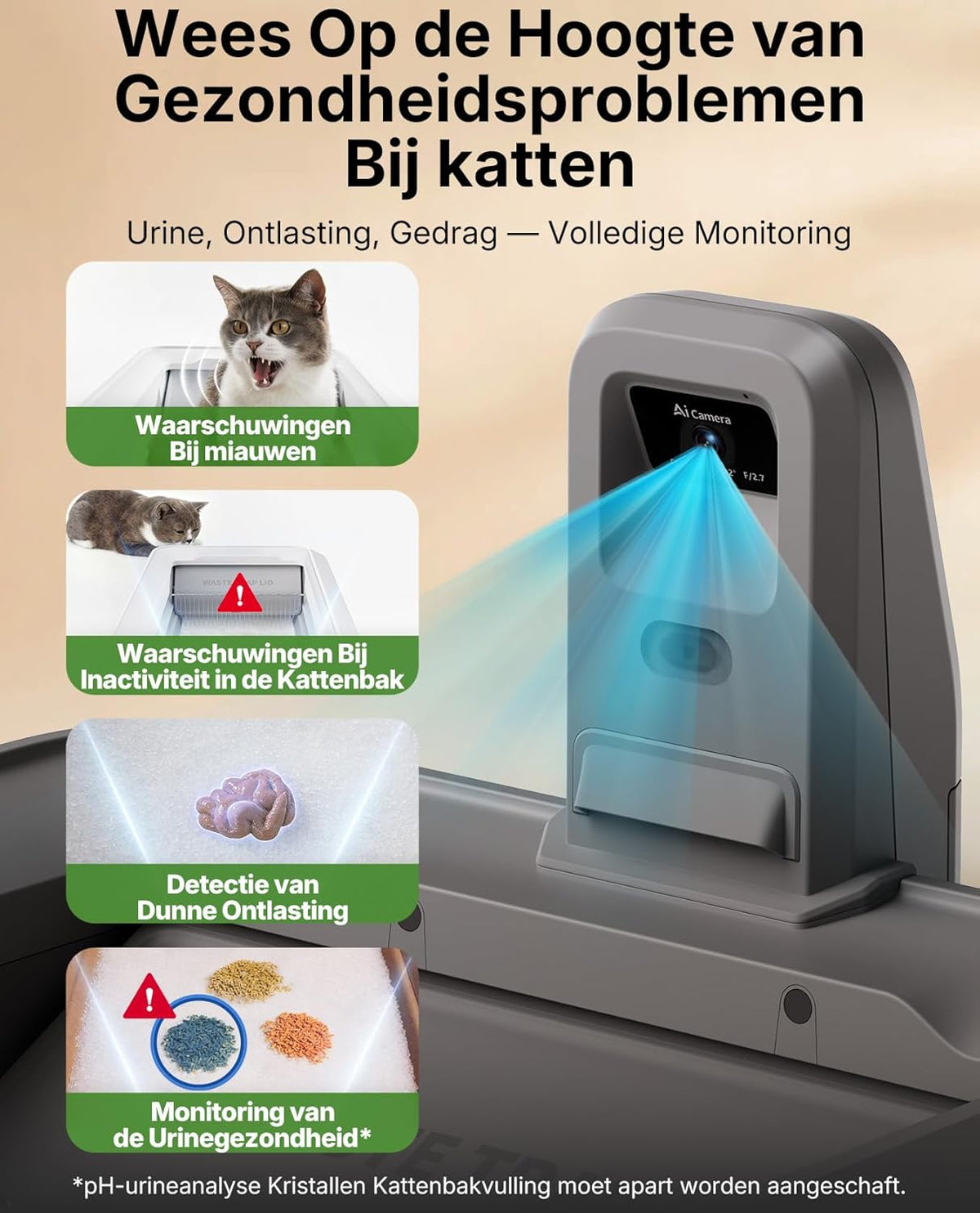PETKIT PUROBOT CRYSTAL DUO Zelfreinigende Kattenbak, AI-camera, Automatisch Reinigende Kattenbak, Bidirectionele Reiniging, Vervangbare Tray, Gezondheidsmonitoring, Geurverwijdering, Grijs