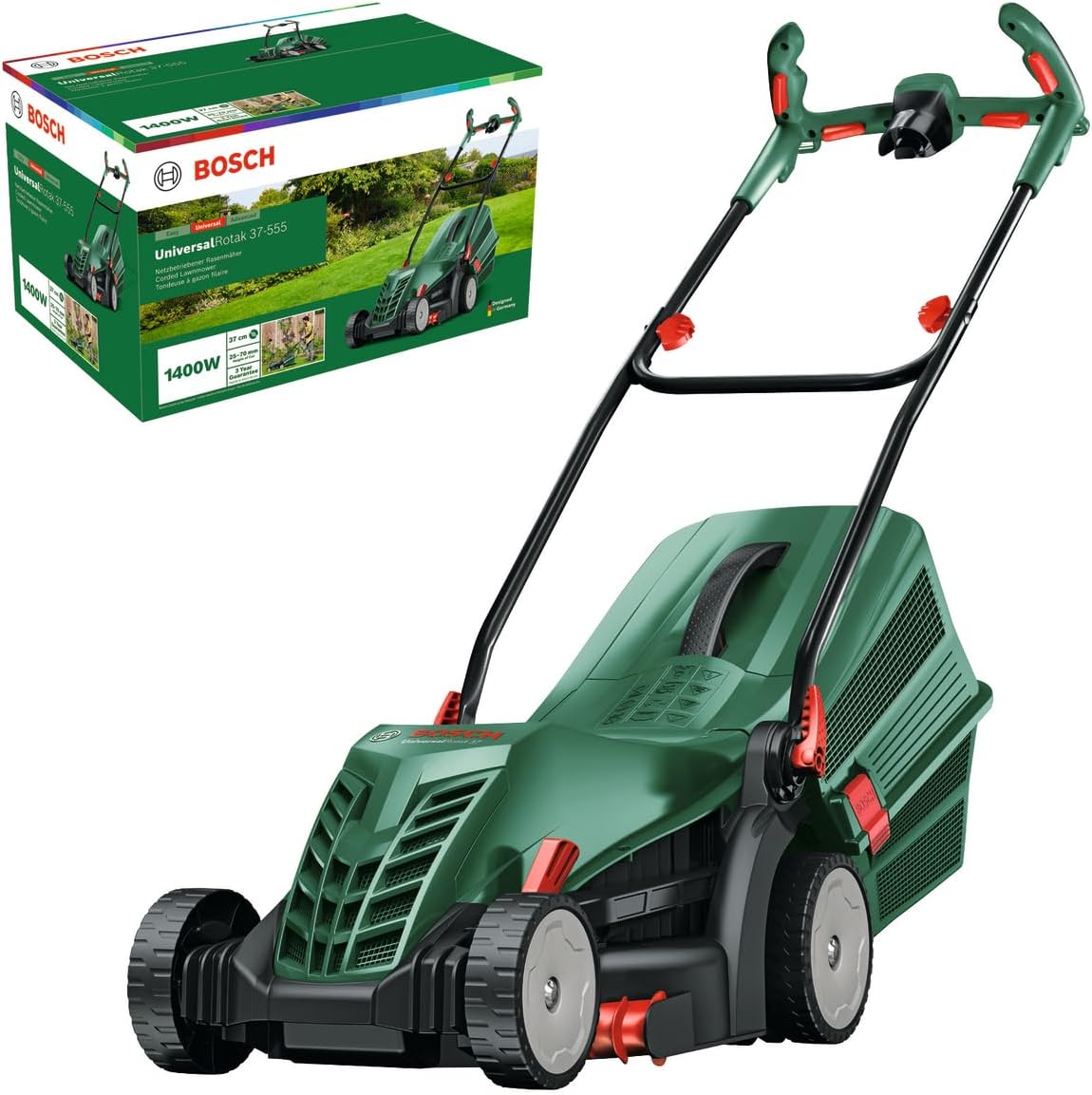Bosch grasmaaier UniversalRotak 37-555 met snoer (1400 W motorvermogen, maaibreedte: 37 cm, grasopvangbak 40 liter, Ergoflex-handgrepen)