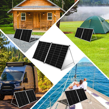 DOKIO Draagbaar zonnepaneel, 200 W, monokristallijn, met zonne-laadregelaar, 2 USB-poorten