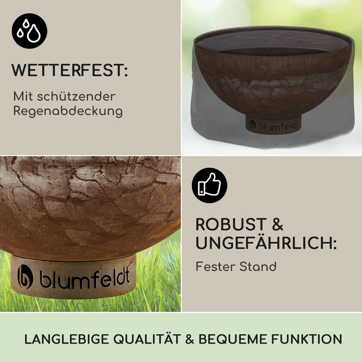 Blumfeldt Savage vuurschaal met grillrooster, Ø 60,5 cm, vorst- en waterbestendig, brandstof: brandhout of houtskool, staal, incl. bescherming tegen weersinvloeden, klein, roest
