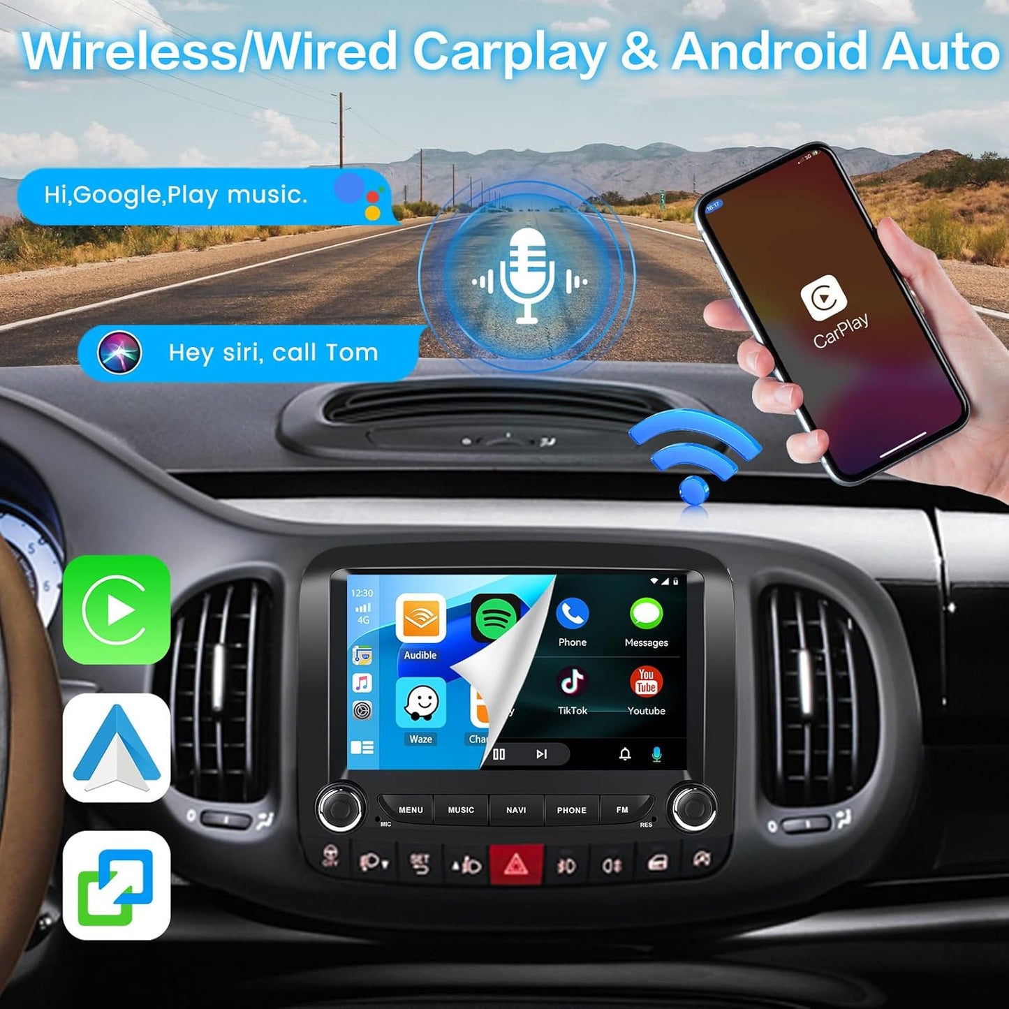 Autoradio – Auto Radio – Autostereosysteem – Autoradio 2 DIN – Geschikt Voor Voertuigen 2013-2019 – 7 Inch Touchscreen – Draadloze CarPlay en Android Auto