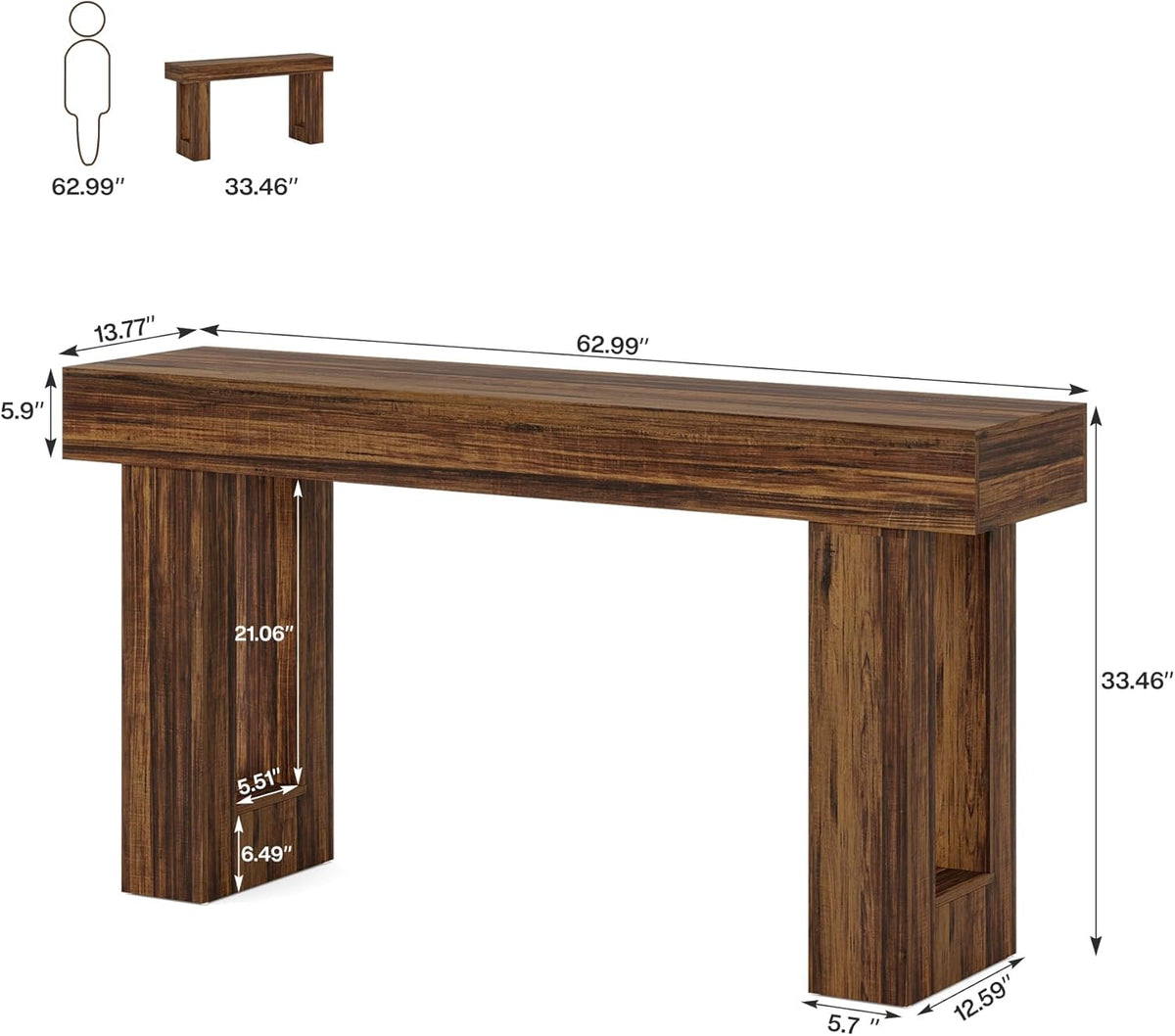 Tribesigns Farmhouse Console Table, 160 cm Long Narrow Sofa Table Behind the Sofa, Wooden Rectangular Entrance Table for Entrance, Hallway, Living Room, Rustic Brown (Rustic Brown)