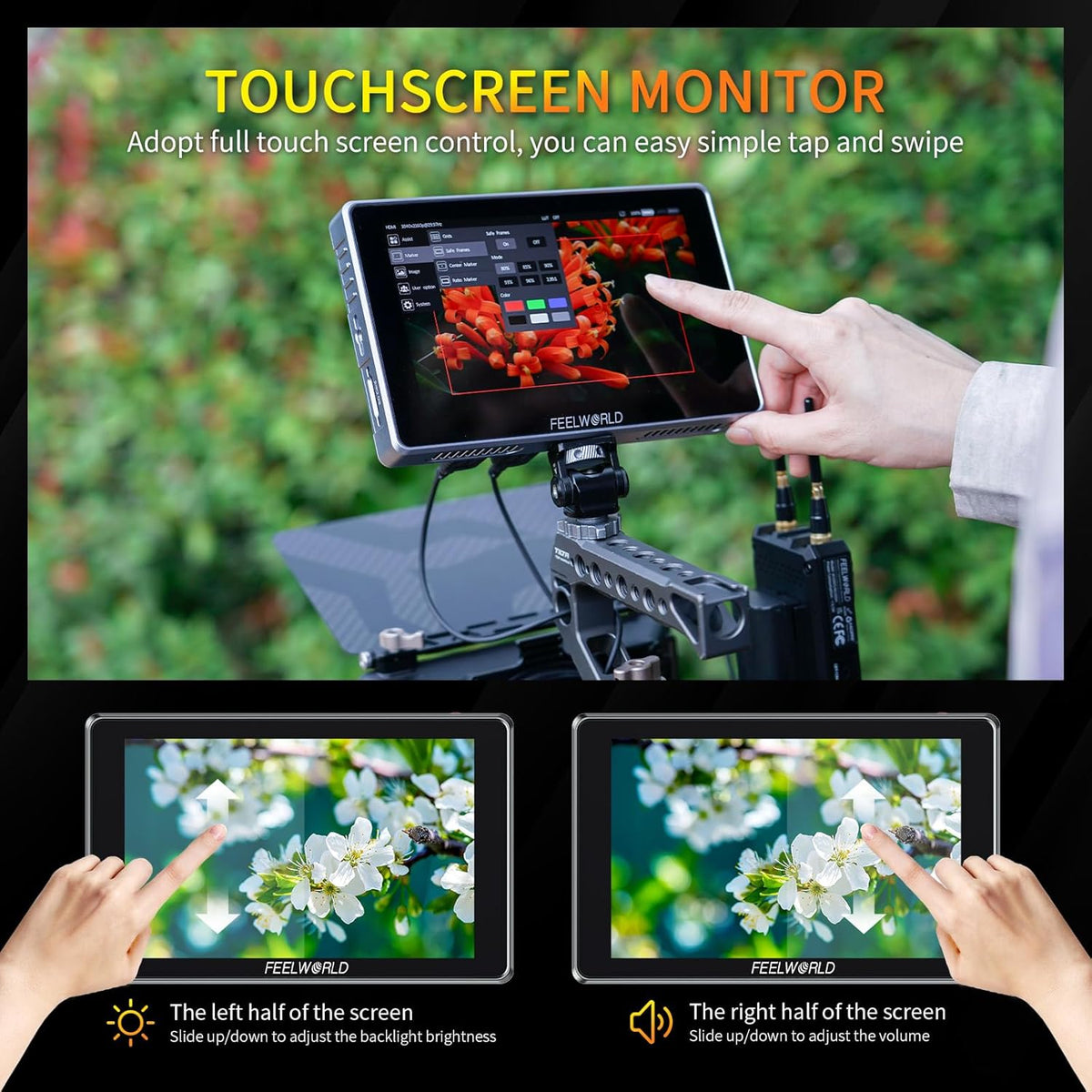 7 Inch Cameramonitor – Field Monitor – Monitorscherm – DSLR Monitor – Videomonitor – 1600 Nits Touchscreen – 12G-SDI HDMI 2.0 Cross Conversion
