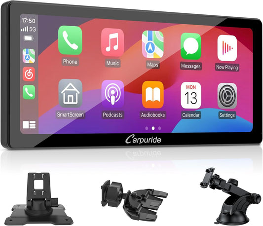 Carpuride W103 Pro met draadloze Bluetooth-overdracht, draagbaar Carplay en Android Auto-autoradio, 10,3 inch 1080P-touchscreen, Mirror Link/GPS/Siri/FM, met 3 houders