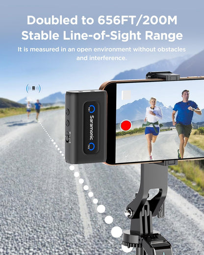Draadloze Microfoonset – Draadloze Microfoon – Lavalier Microfoon – Dasspeldmicrofoon – Vlog Microfoon – 2 Zenders + 1 Ontvanger – 200 M Bereik – USB-C, Lightning En 3,5 Mm Compatibel
