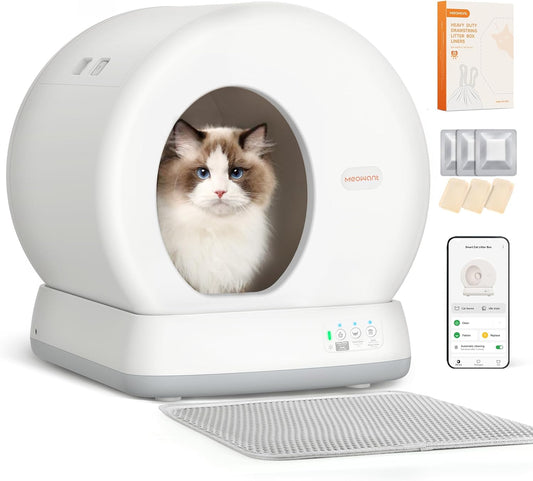 MeoWant Self Cleaning Cat Toilet Automatic Cat Toilet Anti-kink Closed Cat Litter Box for Large and Multiple Cats, App Control, Robot Litter, Odourless, with Mat - QUORE