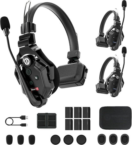 Hollyland Solidcom C1 Full-Duplex Draadloze Headset Intercom Systeem voor 1300ft Communicatie Groepsgesprek, Single-Ear Headset met 1 Master & 2 Remote Hoofdtelefoon (3 Gebruikers)