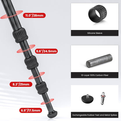 Statief camera koolstofvezel – Camerastatief – Fotostatief – Videostatief – Tripod – 360° panoramische kogelkop met Arca Swiss – Afneembare middenkolom, belastbaar tot 18 kg