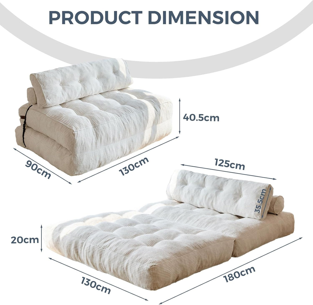 MAXYOYO Folding Sofa Bed, Convertible Sleeping Chair with Pillow, Mattress with Back Support, Portable Chair Bed, Comfortable Lounge for Living Room, Bedroom, Beige, Double