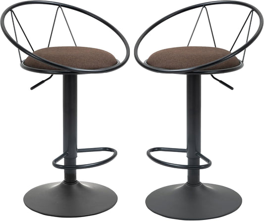 HOMCOM set of 2 bar stools swivel chairs bar stools work stools desk stools height adjustable 360° rotatable with non-slip rubber buffers linen metal black 51 x 46 x 100 cm - QUORE