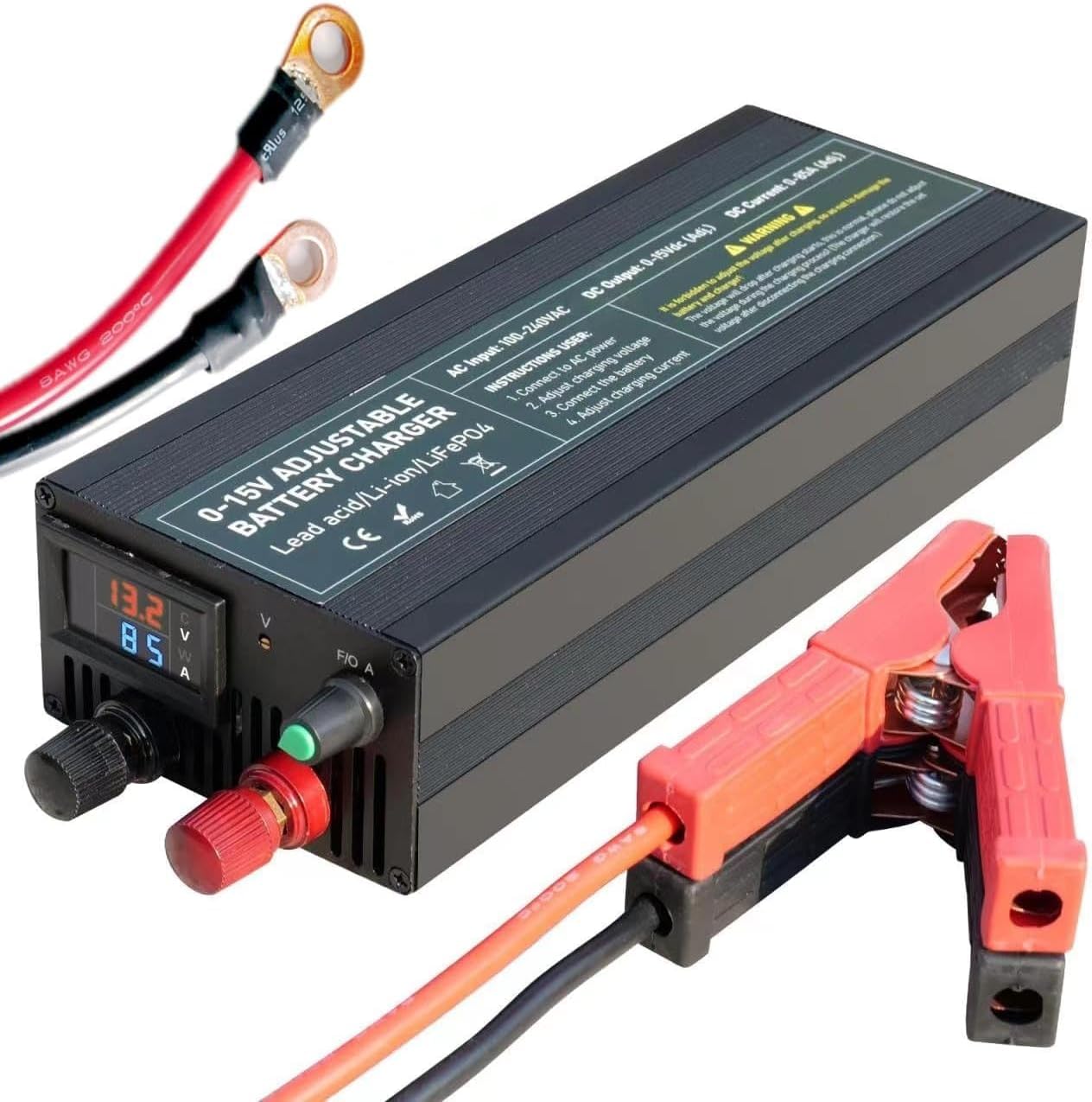 LiFePO4 Oplader – Lithium Acculader – 12V Batterijlader – Traploos Instelbare Oplader – Lithium Batterijoplader – 14,6V 100A – Snelladen Met Aluminium Behuizing