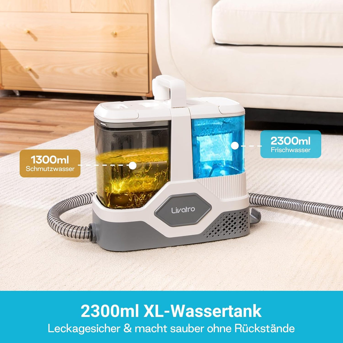 Gestoffeerde Reiniger – Apparaat – Natstofzuiger – Waszuiger – Tapijtreiniger – 600W Motor – 16 kPa Zuigkracht – 2,3L Watertank – Zelfreiniging – Compact – Voor Tapijt, Bank, Mat