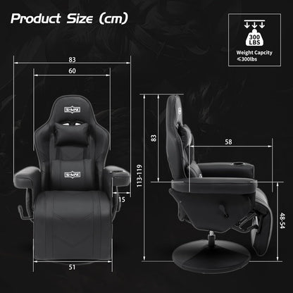 S*MAX Gamingstoel met voetensteun, in hoogte verstelbaar, gamingstoel, hoge rugleuning, verstelbare rugleuning, bekerhouder, zijzak, gamerstoelen voor volwassenen, zwart, X large