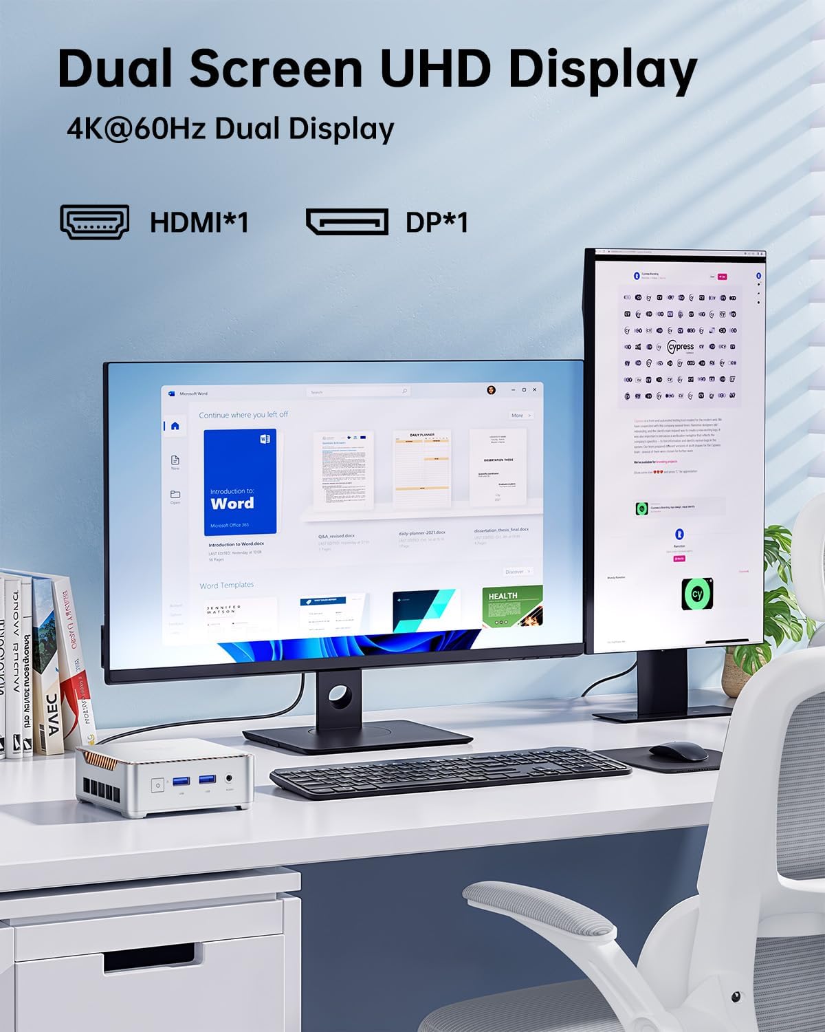 NiPoGi Essenx E2 Mini PC Ιntel Alder Lake-Ν95 (tot 3,40 GHz) 16GB DDR4, 512GB M.2 SSD, Mini Desktop Computer W-11 Pro, HDMI, DP, 4K Dual-Display, Dual WiFi, Micro PC met VESA voor Kantoor/Thuis/HTPC