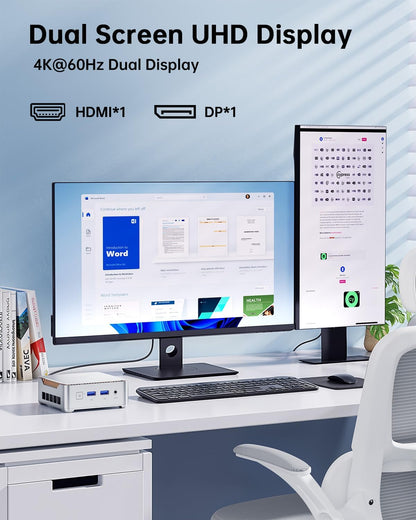 NiPoGi Essenx E2 Mini PC Ιntel Alder Lake-Ν95 (tot 3,40 GHz) 16GB DDR4, 512GB M.2 SSD, Mini Desktop Computer W-11 Pro, HDMI, DP, 4K Dual-Display, Dual WiFi, Micro PC met VESA voor Kantoor/Thuis/HTPC