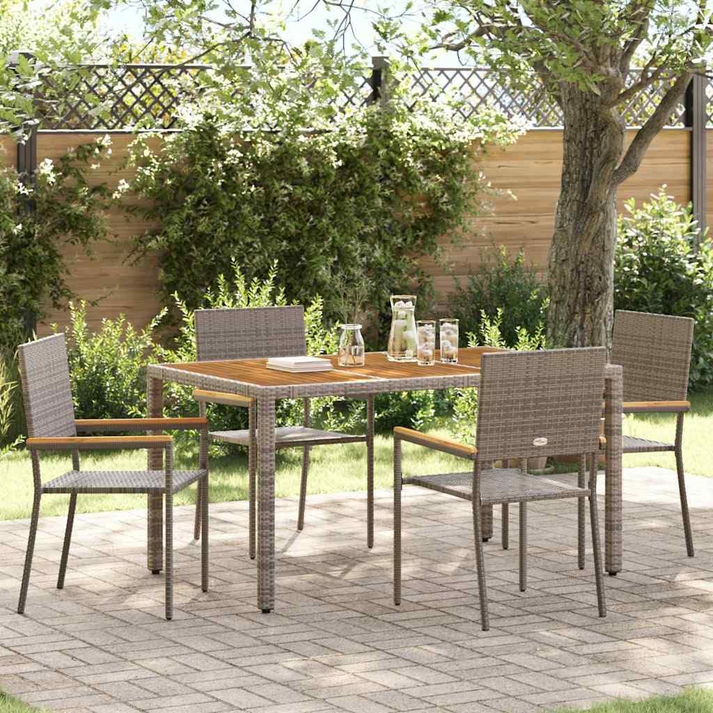 vidaXL Garden chairs 4 pcs Grey, Brown PE reed, Solid acacia wood - QUORE