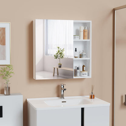 Mondeer Spiegelkast voor de badkamer, hangkast met spiegeldeur en verstelbare planken, afwateringsplank, ruimtebesparend, moderne stijl, 65 x 15 x 65 cm, wit