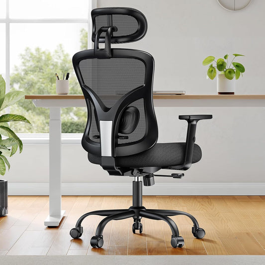 Ergonomische bureaustoel – Bureaustoel kantoor – Bureaustoel thuiswerken – Bureaustoel met hoofdsteun – Zwarte bureaustoel – Verstelbare lendensteun – Ademend mesh materiaal