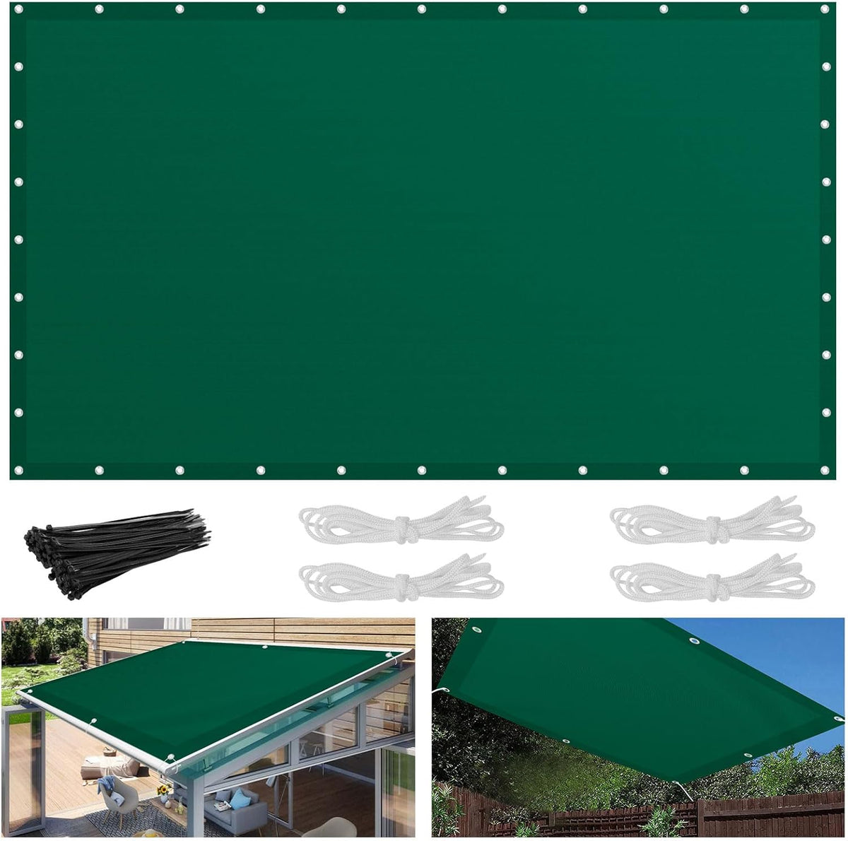 Zonnezeil van balkon, 4 x 5 m, weerbestendig, uv-bescherming, zonwering, zonnedoek met inslagringen en touw, zonwering, rechte hoek, bescherming, voor balkon, tuin, terras, groen