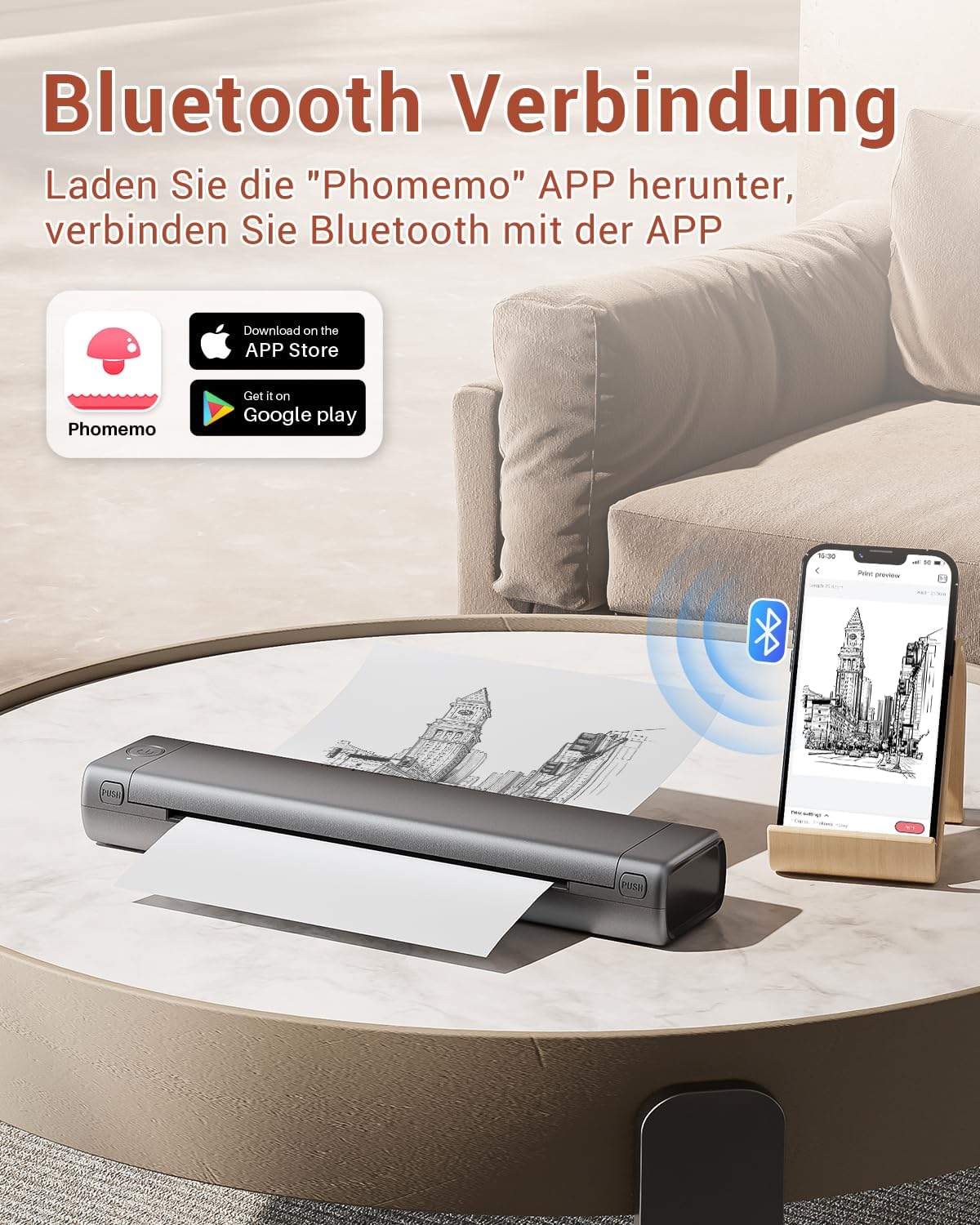 Phomemo M08F A4 Portable Thermal Printer, Mobile Printer Supports 210x297mm A4 Thermal Paper, Wireless Bluetooth Travel Printer for Car, Office, Home, with 1 Storage Box - QUORE