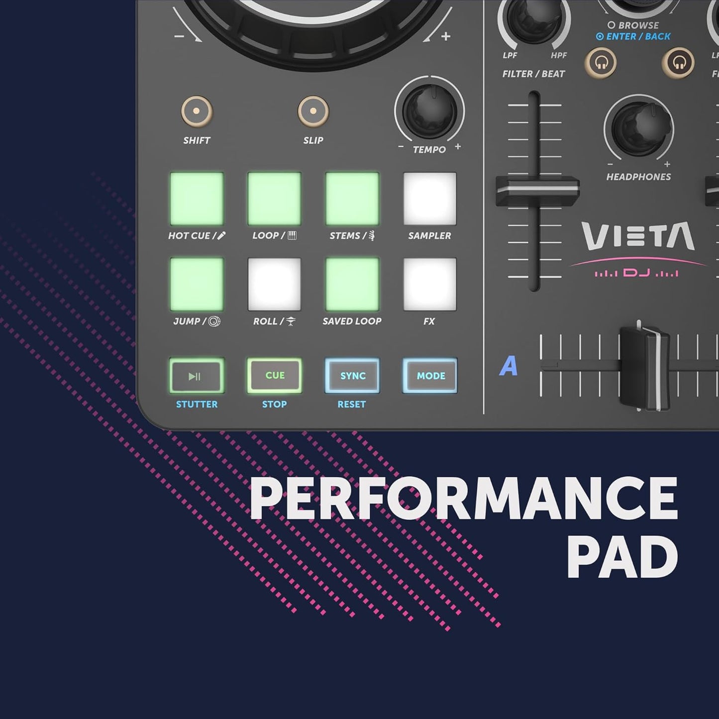 DJ-Mengpaneel – DJ-Controller – DJ-Mixer – Mengpaneel – Audio-Interface – 2-Kanaals Met Bluetooth En USB-Aansluiting – RGB-Pads Met Geïntegreerde Geluidskaart