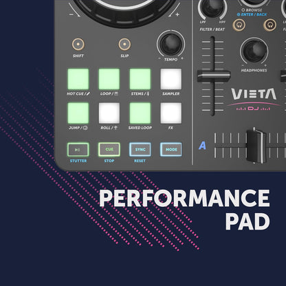 DJ-Mengpaneel – DJ-Controller – DJ-Mixer – Mengpaneel – Audio-Interface – 2-Kanaals Met Bluetooth En USB-Aansluiting – RGB-Pads Met Geïntegreerde Geluidskaart