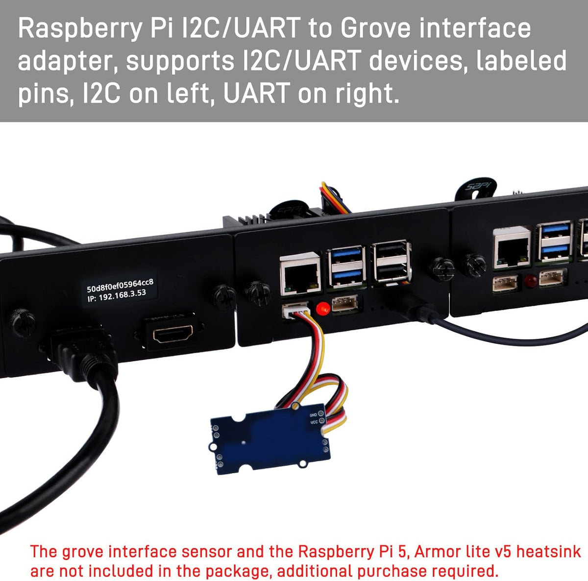 GeeekPi 19" 1U rackmontage voor Raspberry Pi 5, met 4 stuks PCIe naar M.2 NVMe SSD-adapters en OLED-scherm, compatibel met 19 inch serverrek