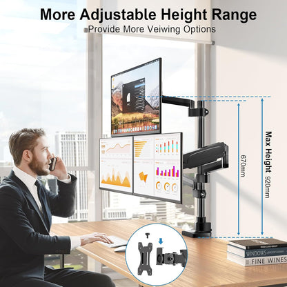 PUTORSEN Monitorhouder, 3 monitoren voor 17-32 inch beeldscherm, monitorhouder, 3 monitoren, in hoogte verstelbaar, met 9 kg per arm, 67 cm stang, zwenkbaar, kantelbaar, VESA 75/100 mm