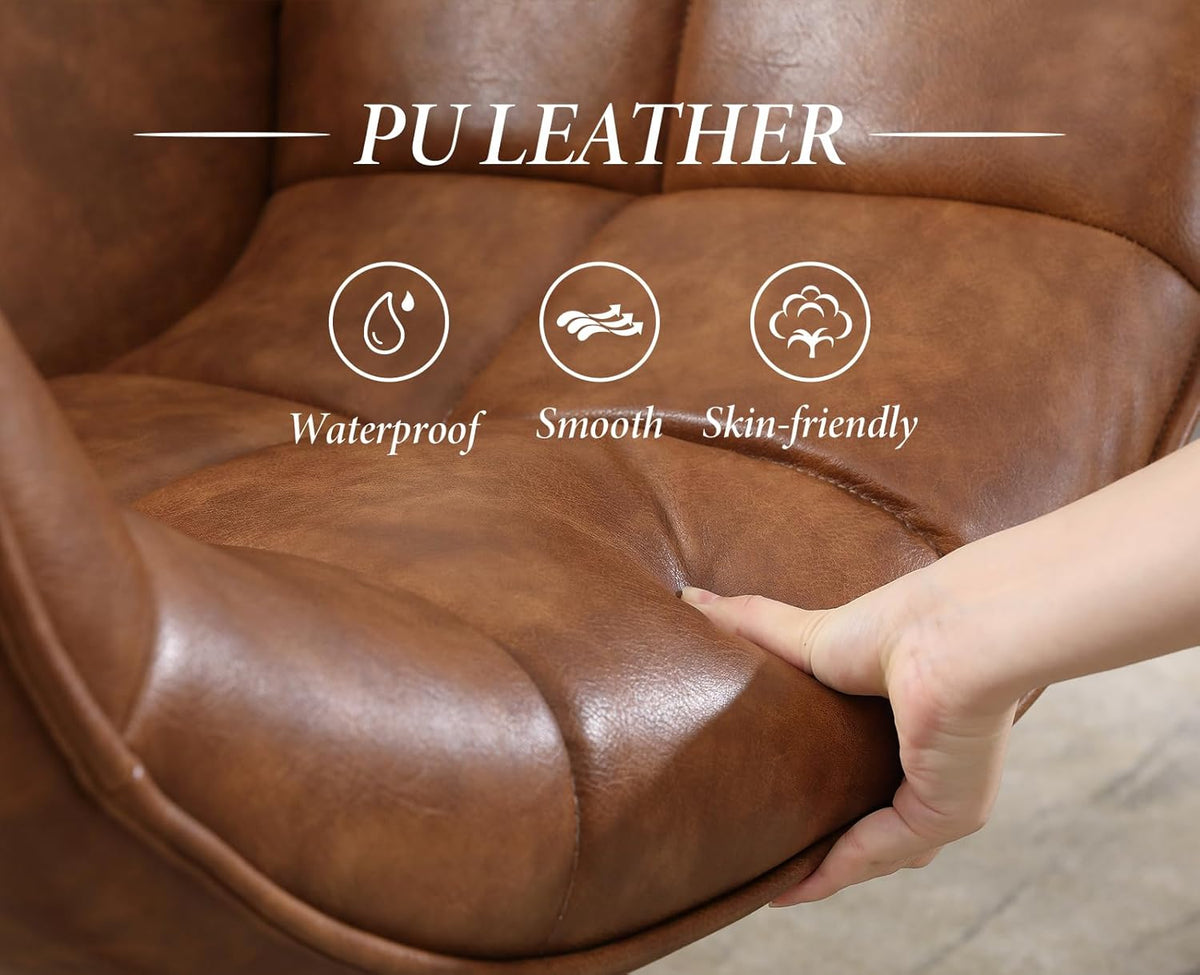 chairus Accent fauteuil voor woonkamer, draaibare kuipstoel in PU-leer, gestoffeerd, gelegenheidsfauteuil met metalen poten (bruin)