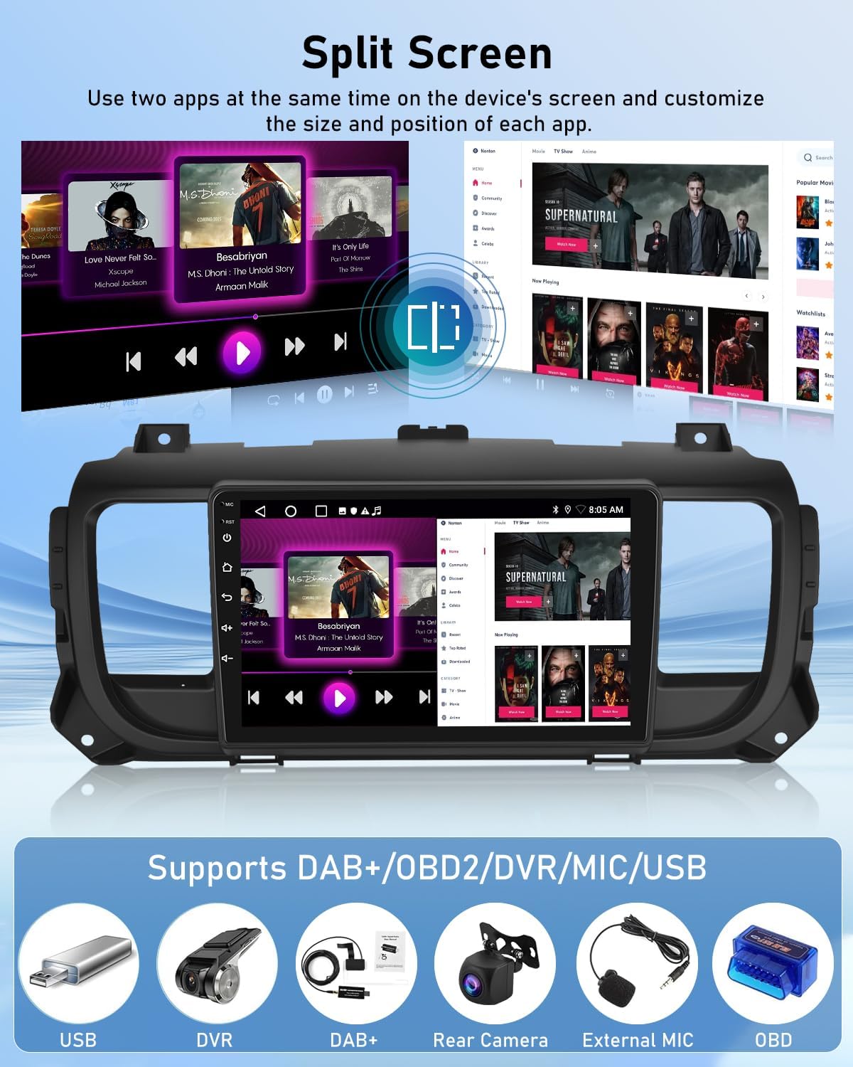NHOPEEW Android autoradio 2G + 64G voor Citroen Jumpy 3/Peugeot Expert/Toyota Proace 2016-2021 - Draadloze Carplay & Android Auto - Stereo Android 9 inch met WiFi EQ GPS + AHD achteruitrijcamera en