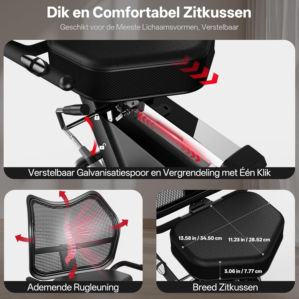 JOROTO JH50 Ligfiets voor Thuis, Bluetooth Ligergometer met App, Ligfiets met 16 Weerstandsniveaus, Verstelbaar Zitvlak & Rugleuning tot 182KG, LCD-scherm, Hartslagsensoren