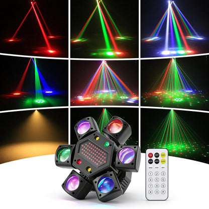 80W Moving Head LED met Afstandsbediening, RGBW Disco Licht 6 Armen + Bijenoog Effect, DMX512 Soundactief voor DJ Bar Feestverlichting