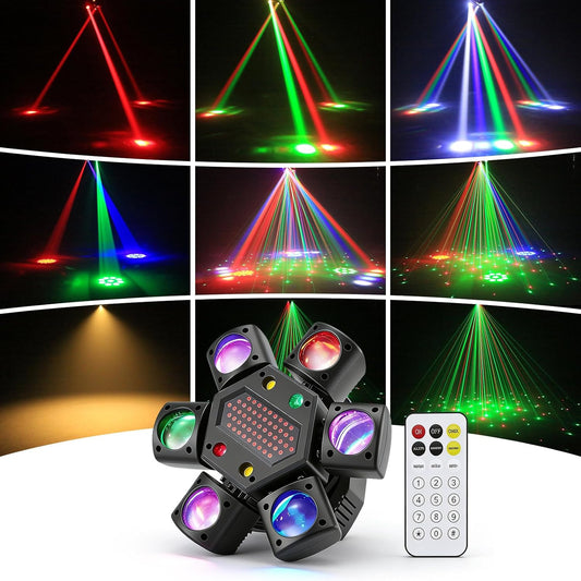 80W Moving Head LED met Afstandsbediening, RGBW Disco Licht 6 Armen + Bijenoog Effect, DMX512 Soundactief voor DJ Bar Feestverlichting