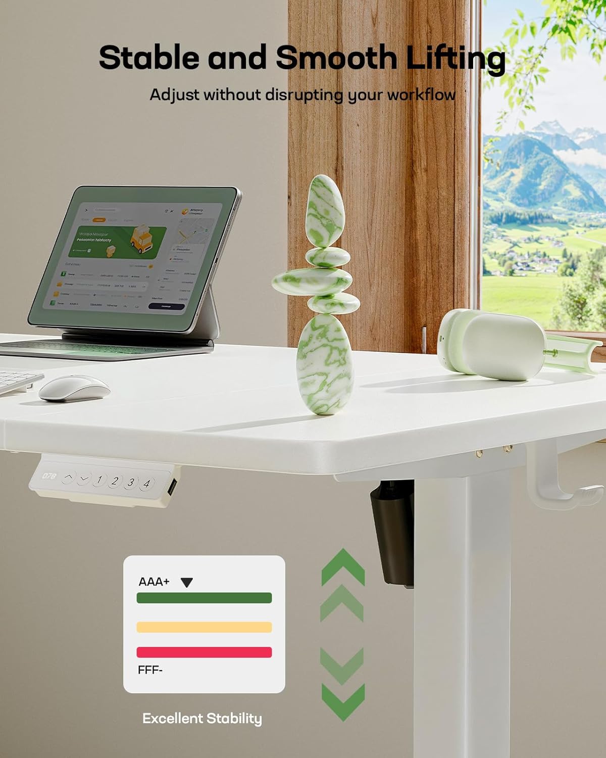 Marsail Elektrisch sta-bureau met USB-A-oplaadpoort, 160 x 80 cm in hoogte verstelbaar zit-sta bureau met 4 aangepaste hoogteinstellingen, 80 kg maximale belasting, stabiel tillen, opberghaken en