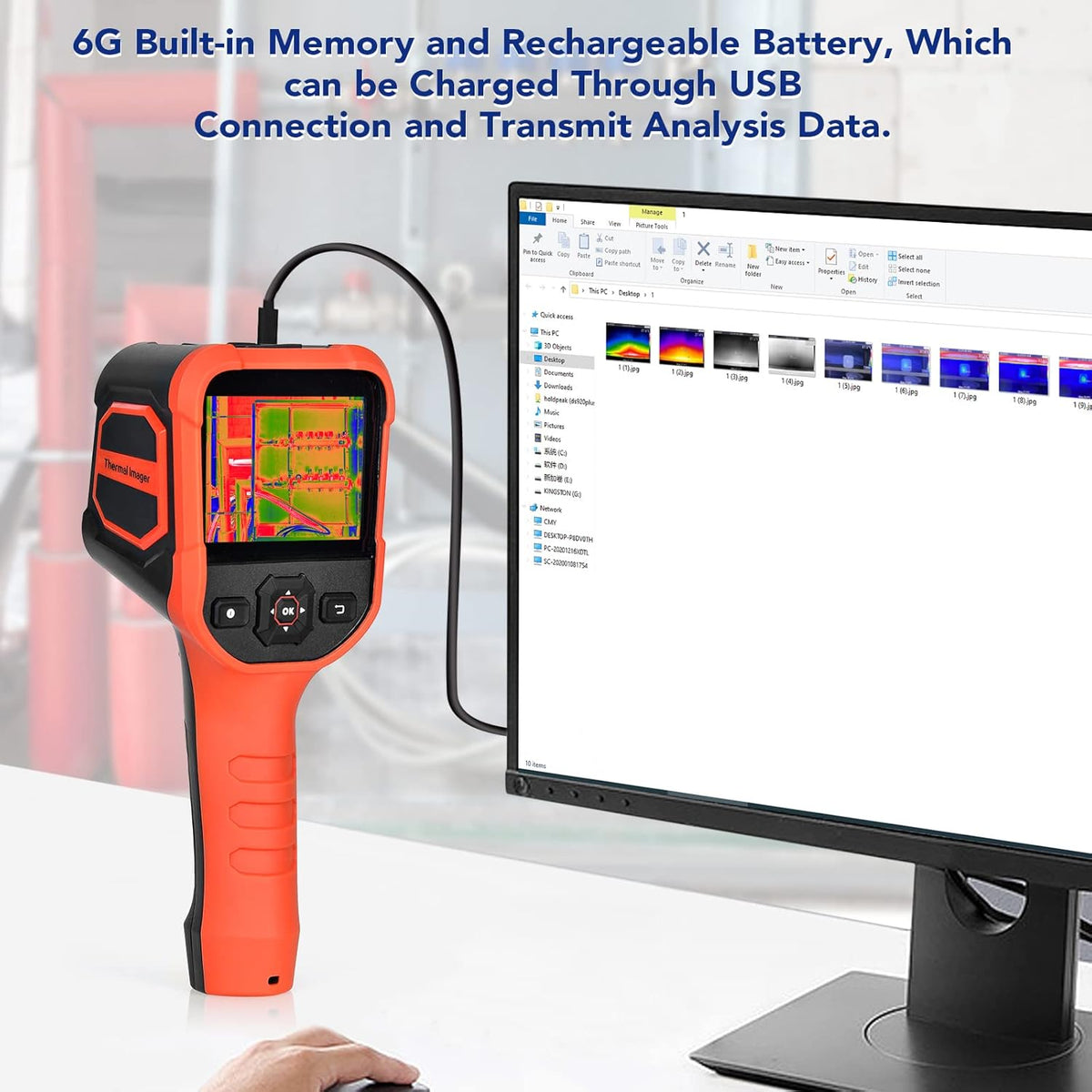 Infrarode Thermische Beeldvormingscamera, 210 x 160 IR Resolutie Handheld Thermische Beeldvormingscamera 9Hz Refresh Rate, Navulbare 6GB MicroSD met Dalingsduurzaamheid voor Motor, Motor
