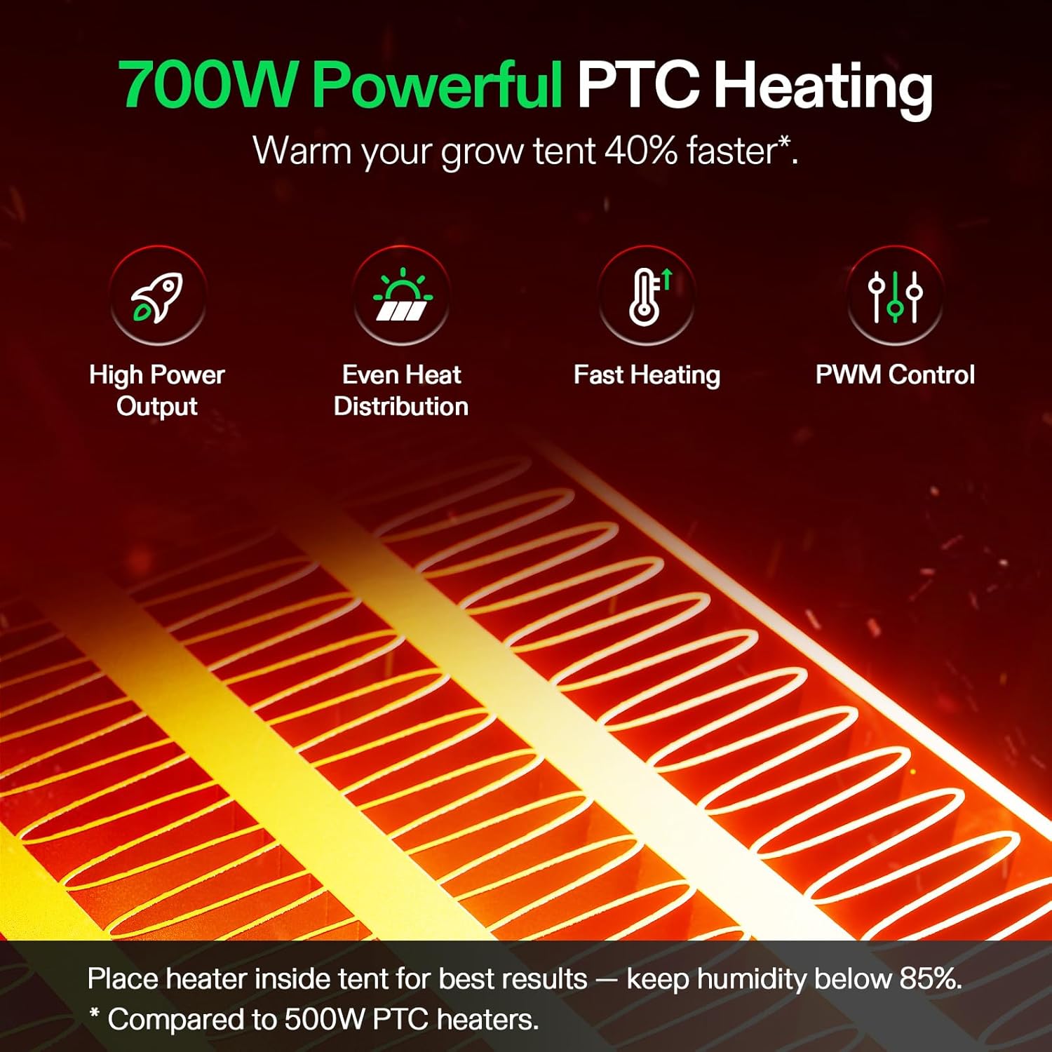 VIVOSUN AeroFlux Smart Grow Tent Heater, 700 W PTC Heater with Thermostat, VPD Monitoring, App Control, Overheat Protection and Extension Hose for Grow Tents, Rooms and Greenhouses - QUORE