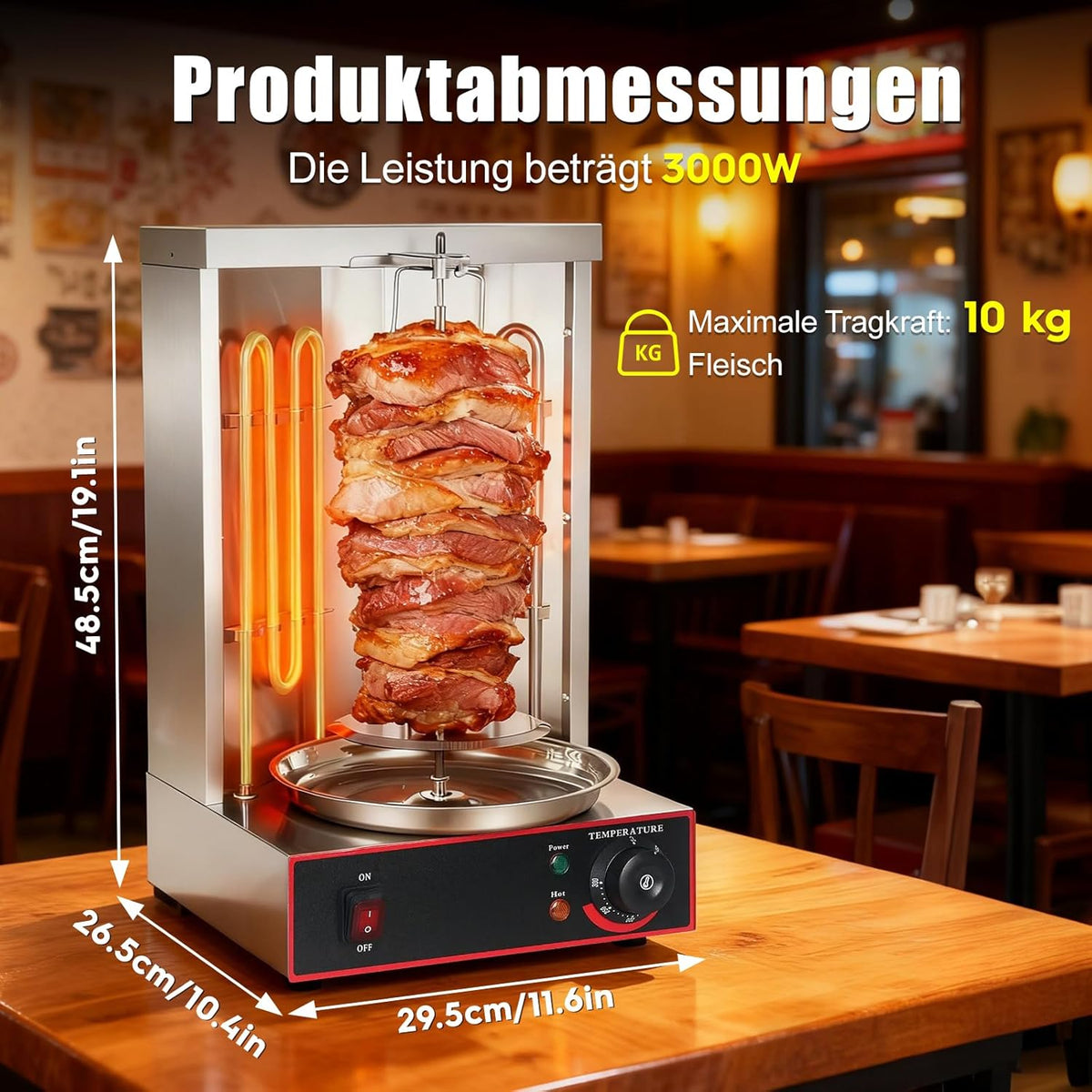 DöNer Verticale multigrill met grote capaciteit, eenvoudig te bedienen temperatuurregelaar, 360° draaibare verticale grill, rookvrij, instelbare warmte, geschikt voor thuis, barbecue, restaurant en