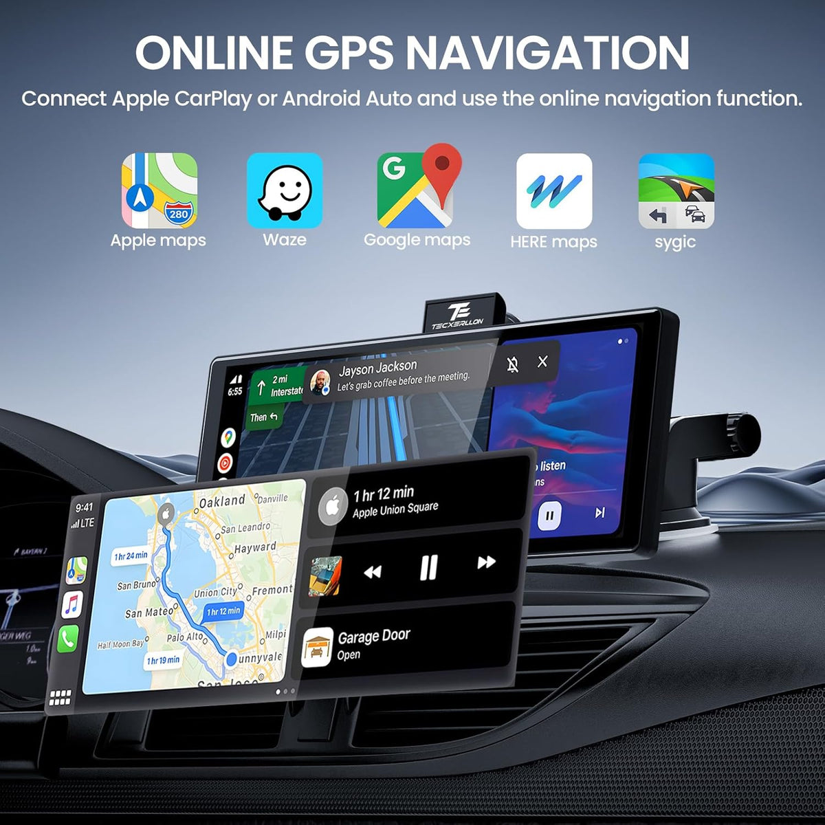 10,3 inch draadloos Carplay scherm voor auto met 4K Dash Cam & 1080P Backup Camera, Draagbare Auto Audio Ontvangers met Carplay & Android Auto, GPS Navigatie, Airplay, Mirror Link