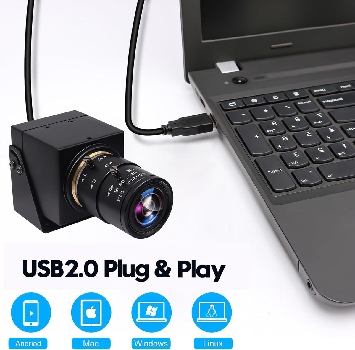 Svpro 4K USB HDMI-camera, handmatige focus, webcam voor close-ups met 2,8-12 mm zoomlens, plug and play-camera voor industrie, streaming en thuisvideo, externe camera voor computer, laptop, monitor,