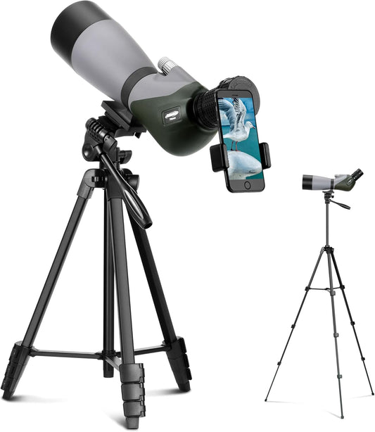 20-60 x 70 HD Telescopische Zoom Spotting Scope met verstelbaar en licht telescopisch statief en telefoonadapter, draagbare telescoop voor wildobservatie, doelschieten en observeren